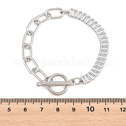 304ステンレススチールパヴェクリアキュービックジルコニアリンクブレスレット  女性用ペーパークリップチェーンブレスレット  長方形  ステンレス鋼色  6.69インチ（17cm）&nbsp;BJEW-D460-10P