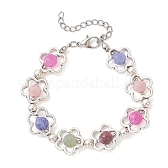 Flower Tibetan Style Alloy & Natural Tourmaline Beads Link Chain Bracelets for Women&nbsp;BJEW-JB12724