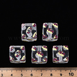 透明印刷アクリルビーズ  ケーキ模様の正方形  ココナッツブラウン  16x16x16mm  穴：3mm&nbsp;MACR-S374-09A-01