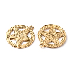 304ステンレスペンダント  スターとフラットラウンド  ゴールドカラー  28.5x25x2mm  穴：2mm&nbsp;STAS-WH0029-57G