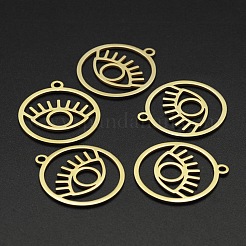 ステンレスペンダント201個  レーザー切断  中空  目で鳴る  ゴールドカラー  27x24x1mm  穴：2mm&nbsp;STAS-N090-LA005-2
