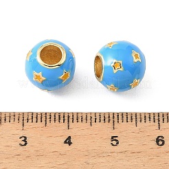 真鍮製エナメルヨーロピアンビーズ  ラックめっき  長持ちメッキ  鉛フリー＆カドミウムフリー  大穴ビーズ  スターとラウンド  ディープスカイブルー  18KGP本金メッキ  10x11mm  穴：5mm&nbsp;KK-CBA9CBD-23G