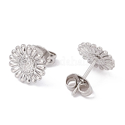 変色しない304ステンレススチール製ひまわりスタッドピアス（女性用）  ステンレス鋼色  9.5mm  ピン：0.6mm&nbsp;EJEW-G338-05P
