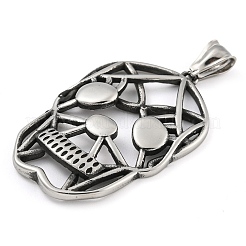 ハロウィーン 304 ステンレス ペンダント  スカルチャーム  アンティークシルバー  46x30x4.5mm  穴：3x8mm&nbsp;STAS-B057-02AS
