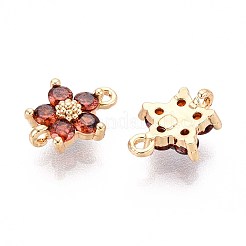 真鍮マイクロキュービックジルコニアリンク  ニッケルフリー  18KGP本金メッキ  花  レッドオレンジ  11.5x8.5x3.5mm  穴：1.2mm&nbsp;KK-N231-27-NF