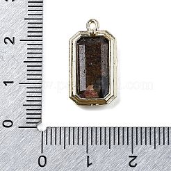 天然石ロードナイトペンダント  金色の真鍮のパーツと  長方形チャーム  多面カット  20.5x11x3.5mm  穴：1.2mm&nbsp;G-U019-04G-02