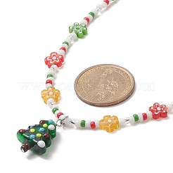 Christmas Tree Lampwork Pendant Necklace with Glass Seed Flower Chains for Women&nbsp;NJEW-TA00070