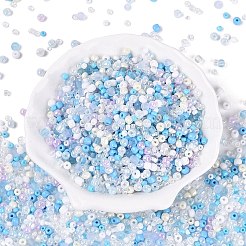 ガラスシードビーズ  混合スタイル  ロンデル  ライトスカイブルー  2.5~4.5x1.5~4mm  穴：0.9~1.4mm  約6600個/ポンド&nbsp;SEED-Q041-05