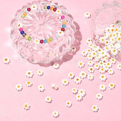 手作りミッレフィオーリガラスビーズ100個。  花  ホワイト  6.4~9x3.2mm  穴：1mm&nbsp;LAMP-CJ0001-66