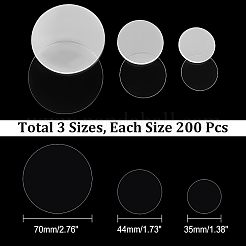 600個 3スタイルプラスチックフィルム  ブローチ作りに  フラットラウンド  透明  35~70x0.1mm  200個/スタイル&nbsp;FIND-CA0005-16