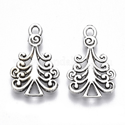 合金のチベット風チャーム  鉛フリー＆カドミウムフリー  クリスマステーマ  クリスマスツリー  アンティークシルバー  23x14x1.5mm  穴：1.8mm&nbsp;X-TIBE-N010-23AS-RS