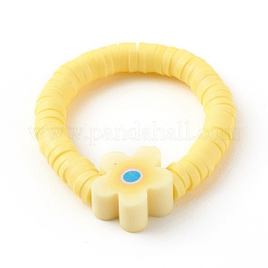 手作りのポリマークレイストレッチリング  ヒシビーズ  花  ミックスカラー  USサイズ6  内径：17~18mm&nbsp;RJEW-JR00345