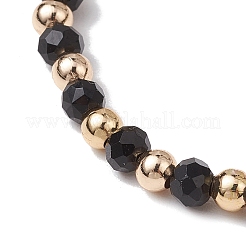 ガラスビーズストレッチブレスレット  ロンデル  真鍮のビーズで  ブラック  内径：3-1/2インチ（9cm）&nbsp;BJEW-JB11416-01