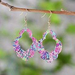 アクリルフラワーダングルイヤリング  ゴールドカラー  ピンク  67x34mm&nbsp;FS-WG4A50C-01