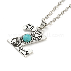 Letter A~Z Antique Silver Plated Alloy with Synthetic Turquoise Pendant Necklaces&nbsp;NJEW-G080-01Z