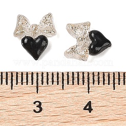 蓄光樹脂デコデンカボション  暗闇で光る  ツートン  ハートでちょう結び  ブラック  9.5x8.5x2.5mm&nbsp;LS-RESI-N039-83G