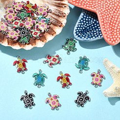 プリント合金リンク/コネクターー30個。  エナメル  プラチナ  カメ  ミックスカラー  24x18x2mm  穴：1.5~1.8mm&nbsp;ENAM-YW0005-38