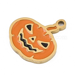 ハロウィーン 304 ステンレススチール エナメルペンダント  ゴールドカラー  カボチャ  13.5x12.5x1mm  穴：1.2mm&nbsp;LS-FIND-I068-01G-04