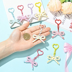 12個 6スタイルの蝶結び不透明プリントアクリルペンダントキーホルダー  ハート型亜鉛合金スプリングゲートリング付き  ミックスカラー  81mm&nbsp;HJEW-YW00318