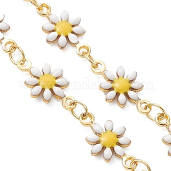 Brass Enamel Daisy Flower Link Chain Bracelet Making&nbsp;AJEW-JB01438-01