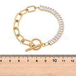 304ステンレススチールパヴェクリアキュービックジルコニアリンクブレスレット  女性用ペーパークリップチェーンブレスレット  長方形  イオンプレーティング（ip）  長持ちメッキ  ゴールドカラー  6.69インチ（17cm）&nbsp;BJEW-D460-10G
