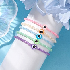 5Pcs 5 Colors Evil Eye Resin & Glass Seed Beaded Stretch Bracelet Sets&nbsp;BJEW-JB10477