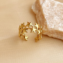 スター 304 ステンレススチール 調節可能な女性用カフリング  ゴールドカラー  内径: 調節可能&nbsp;FS-WG544B5-01