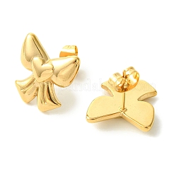 PVD真空メッキ304ステンレススチールスタッドピアス（女性用）  蝶結び  ゴールドカラー  15x14.8mm&nbsp;EJEW-L284-10G