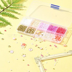 DIYビーズキット  ブレスレットやネックレスを作るためのガラスシードとアクリルビーズ  ピンク  3~13x2~11x1.5~4.5mm  穴：0.8~1.8mm&nbsp;DIY-FS0006-95B