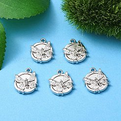 合金クリスタルラインストーンペンダント  バタフライチャーム付きフラットラウンド  プラチナ  17.5x15x3mm  穴：1.6mm&nbsp;FIND-YW0001-89