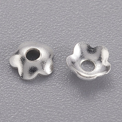 真鍮製ビーズキャップ  花  ニッケルフリー  銀色のメッキ  4mm&nbsp;KK-TB857-S-NF