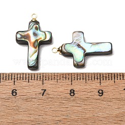 天然アワビ貝ペンダント  真鍮パーツ  クロスチャーム  21.5x13x4mm  穴：1.2mm&nbsp;SH-CJC0AC7-01A-G