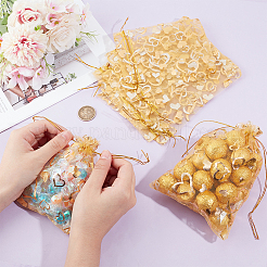80Pcs 2 Styles Heart Printed Organza Bags&nbsp;OP-BBC0001-04B