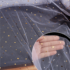 ナイロン生地  星と月の模様  衣類用アクセサリー  ホワイト  600x180cm&nbsp;DIY-WH0578-72