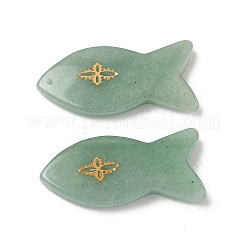 天然＆合成混合原石のペンダント  金色のトーンの304ステンレス鋼の花のスライスが付いた魚のチャーム  染めと未染色の混合  39~41x18.8~19.5x6.5~7.2mm  穴：1.2mm&nbsp;G-K385-22G