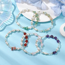 女性用ラウンド宝石とシェルパールビーズストレッチブレスレット  内径：2-1/8~2-1/4インチ（5.4~5.7cm）&nbsp;BJEW-JB10666