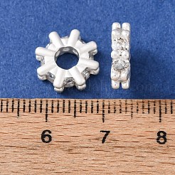 真鍮製マイクロパヴェキュービックジルコニアヨーロピアンビーズ  ロンデルホイールの大きな穴のビーズ  カドミウムフリー＆鉛フリー  ラックめっき  長持ちメッキ  925銀メッキ  11.5x11x3.3mm  穴：4.5mm&nbsp;KK-C157-09B-S