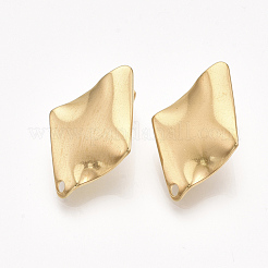 304ステンレススチールスタッドピアス金具  ピアスキャッチ/ピアスバックキャッチ付き  菱形  ゴールドカラー  28x18mm  穴：1.8mm  辺の長さ：16.5mm  ピン：0.7mm&nbsp;X-STAS-S079-56A