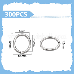 304ステンレススチールオープン丸カン300個  オーバル  ステンレス鋼色  10x8.5x1.2mm  17ゲージ  内径：7.5x6mm&nbsp;STAS-UN0063-41B
