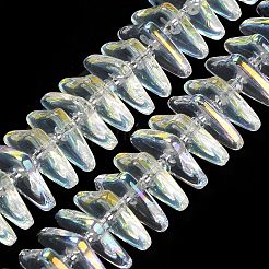 電気メッキガラスビーズセット  三角形  ABカラーメッキ  ホワイトスモーク  9x15.5~16x2.8~3mm  穴：1mm  約119~131個/連  24.21''~24.41''（61.5~62センチメートル）&nbsp;GLAA-K061-04A-AB02