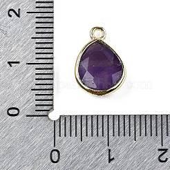 天然アメジストのファセットペンダント  ラックメッキ金メッキ真鍮ティアドロップチャーム  14x9.5x4mm  穴：1.4mm&nbsp;G-U019-05G-01