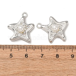 合金とABS樹脂製の模造真珠とラインストーンのペンダント  ヒトデチャーム  プラチナ  21x18x6mm  穴：1.8mm&nbsp;FIND-K030-18C-P