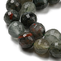 天然アフリカ産ブラッドストーンビーズ連売り  ファセット（128ファセット）  ラウンド  8~8.5mm  穴：1.2mm  約45~47個/連  14.37~14.96インチ（36.5~38cm）&nbsp;G-C079-B02-01