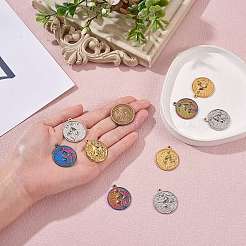 15個3色201ステンレスペンダント  キノコのチャーム付きフラットラウンド  ミックスカラー  29x25x3mm  穴：1.8mm  5個/カラー&nbsp;STAS-SZ0002-83