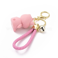 動物 pvc プラスチック キーホルダー  合金キーリングとベル付き  豚の模様  20x3.6cm&nbsp;KEYC-PW0002-107D