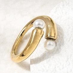 304 Stainless Steel with Imitation Pearl Cuff Open Rings for Women&nbsp;RJEW-Z144-01G-03