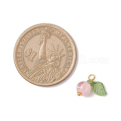 クラックルガラスペンダント30色10個  ラウンド  アクリルリーフと真鍮ループ付き  ゴールドカラー  11.5x11.5x6.5mm  穴：1.8mm  10個/カラー&nbsp;PALLOY-JF04168-01