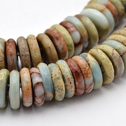 フラットラウンド/ディスク合成アクアテラジャスパービーズ連売り  印象ジャスパー  ヒシビーズ  染め  10x3mm  穴：2mm  約149個/連  15.1インチ&nbsp;G-N0160-01-3x10