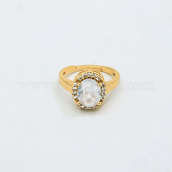 女性用真鍮マイクロパヴェキュービックジルコニアカフオープンリング  オーバル  透明  16mm〜20mm&nbsp;YE6141-1