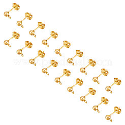 304ステンレススチールスタッドピアス金具  ピアスキャッチとカン付き  ゴールドカラー  7x4mm  穴：2mm  ピン：0.7mm  100個/箱&nbsp;STAS-UN0002-53G